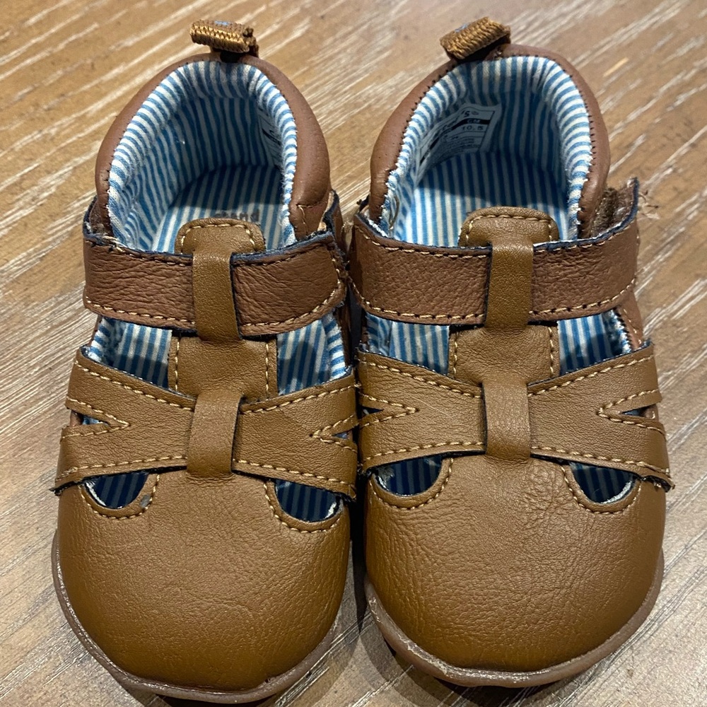 EUC Baby Boy Size 3 Brown Leather Kids Shoes Sandels